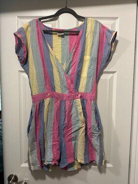 1980s Vintage Linen Striped Romper